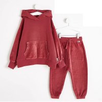 GX473: Unisex Burgundy Corduroy Hoodie and Joggers Outfit (2-10 Years)